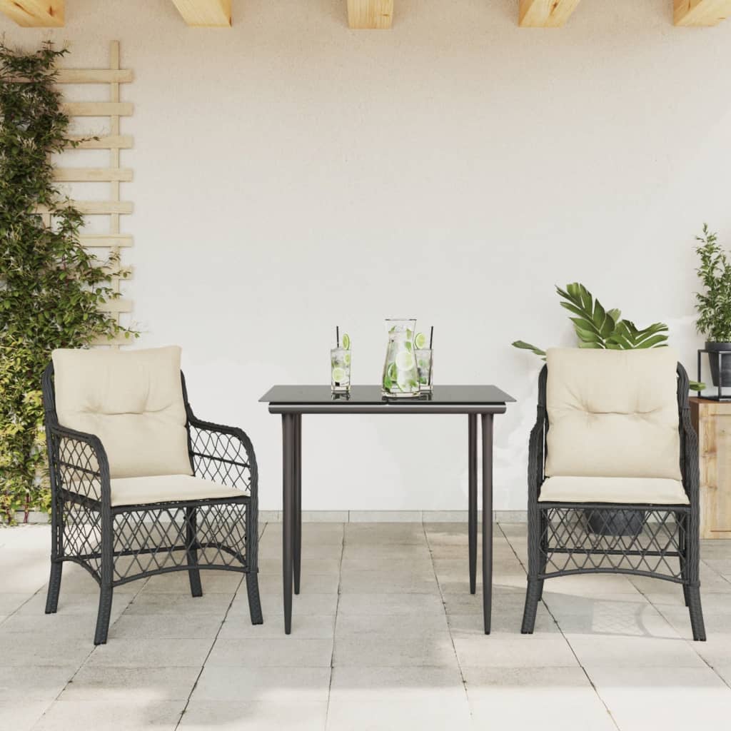 Set da Bistrò 3 pz con Cuscini Nero in Polyrattan | homemem39
