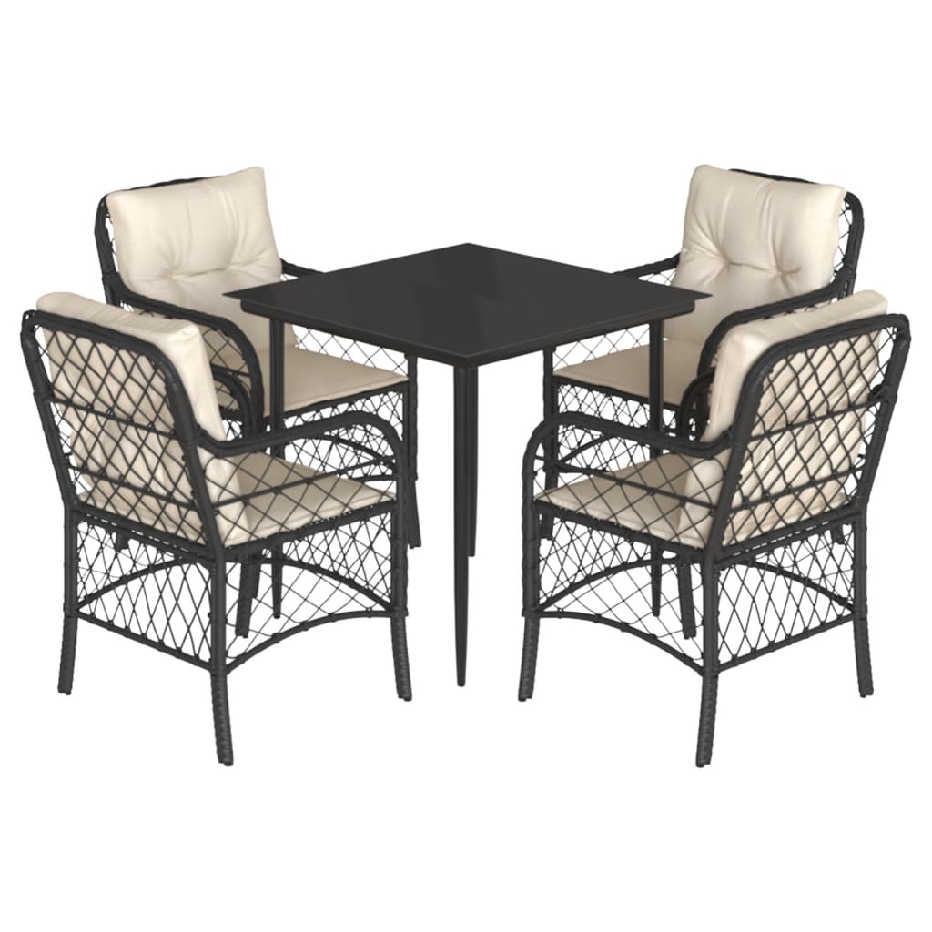 Set da Pranzo da Giardino 5 pz Nero con Cuscini in Polyrattan | homemem39