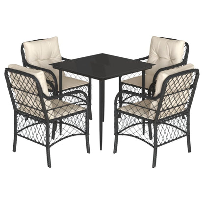 Set da Pranzo da Giardino 5 pz Nero con Cuscini in Polyrattan | homemem39
