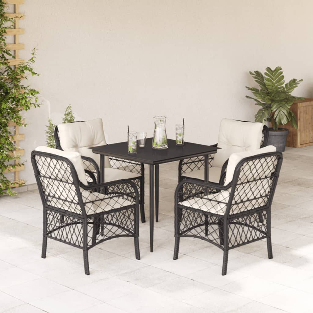 Set da Pranzo da Giardino 5 pz Nero con Cuscini in Polyrattan - homemem39