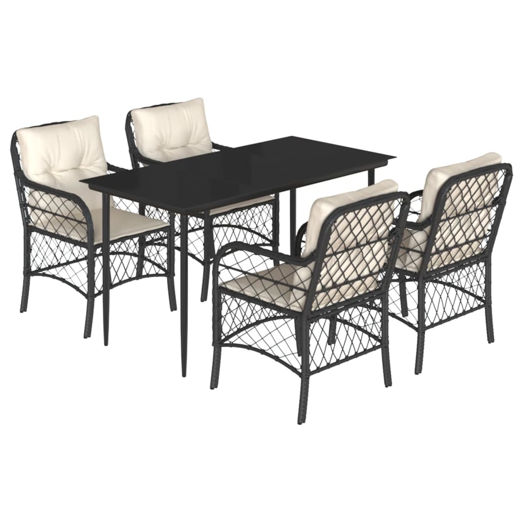Set da Pranzo da Giardino 5 pz Nero con Cuscini in Polyrattan | homemem39