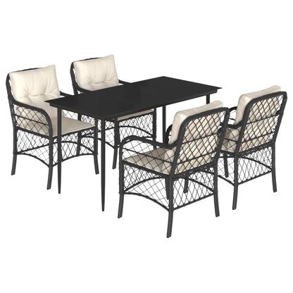 Set da Pranzo da Giardino 5 pz Nero con Cuscini in Polyrattan | homemem39