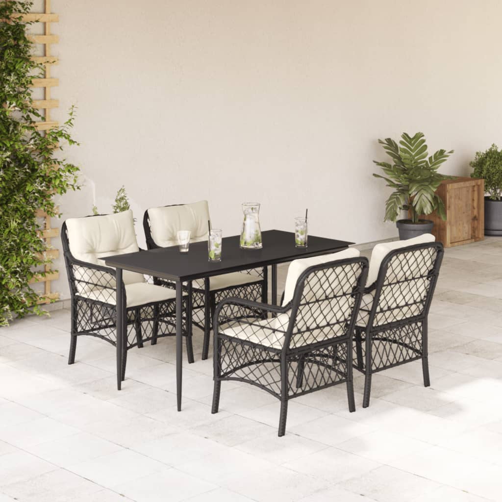 Set da Pranzo da Giardino 5 pz Nero con Cuscini in Polyrattan | homemem39