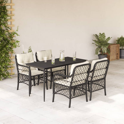 Set da Pranzo da Giardino 5 pz Nero con Cuscini in Polyrattan | homemem39