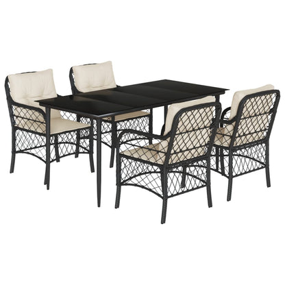 Set da Pranzo da Giardino 5 pz Nero con Cuscini in Polyrattan | homemem39