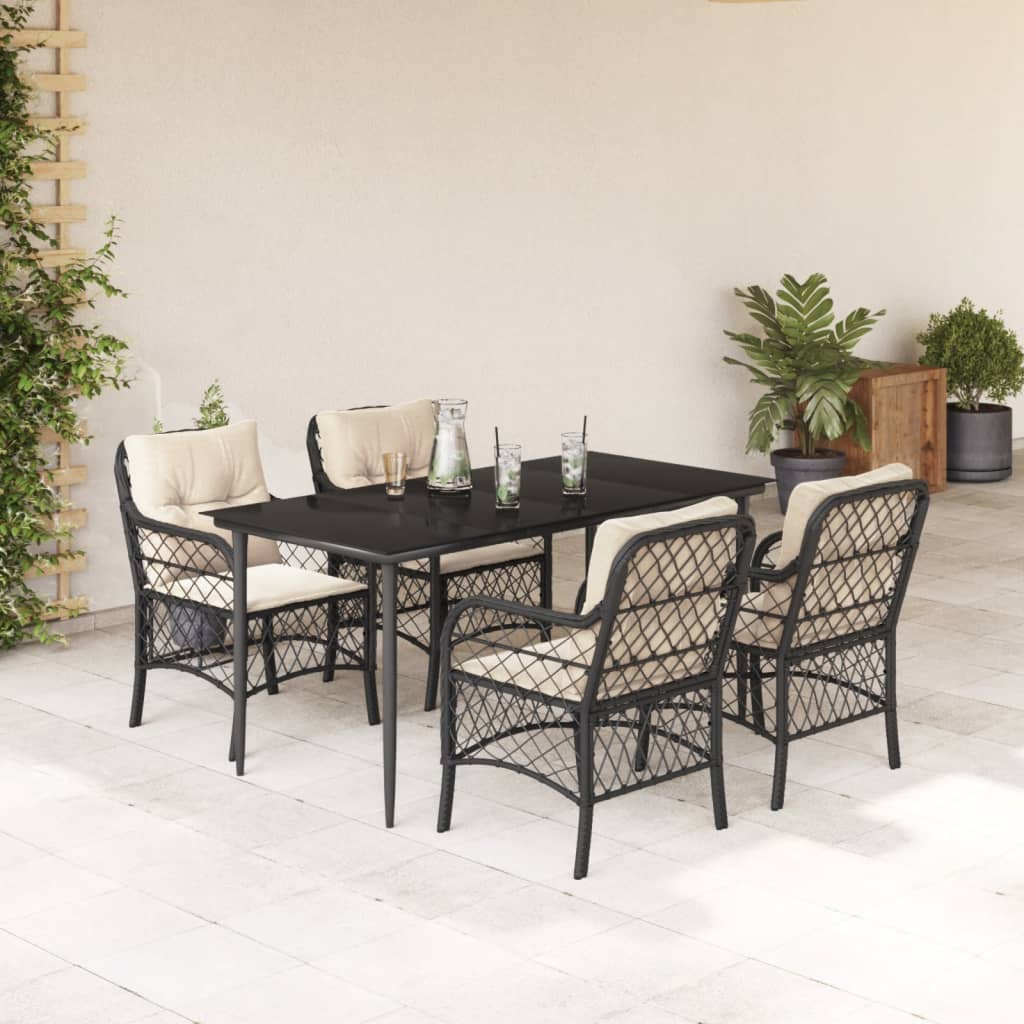 Set da Pranzo da Giardino 5 pz Nero con Cuscini in Polyrattan | homemem39