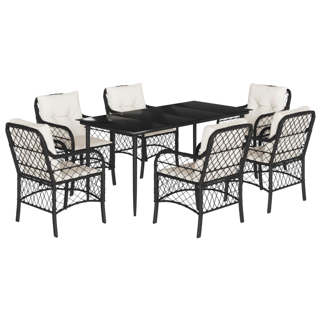 Set da Pranzo da Giardino 7 pz Nero con Cuscini in Polyrattan - homemem39