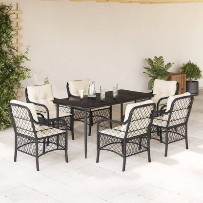 Set da Pranzo da Giardino 7 pz Nero con Cuscini in Polyrattan | homemem39