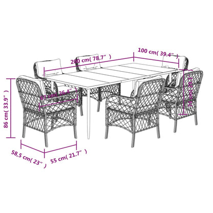 Set da Pranzo da Giardino 7 pz Nero con Cuscini in Polyrattan - homemem39