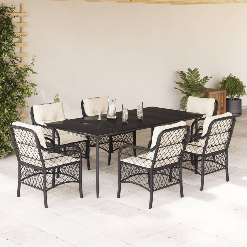 Set da Pranzo da Giardino 7 pz Nero con Cuscini in Polyrattan - homemem39