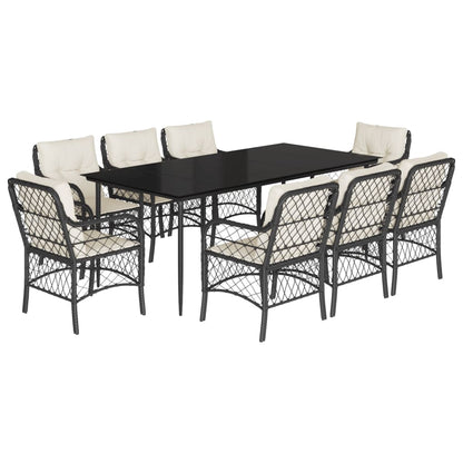Set da Pranzo da Giardino 9 pz con Cuscini Nero in Polyrattan - homemem39