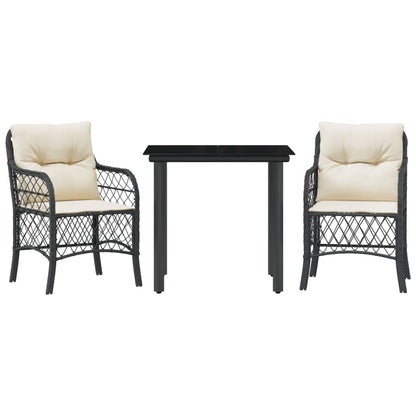 Set da Bistrò 3 pz con Cuscini Nero in Polyrattan | homemem39