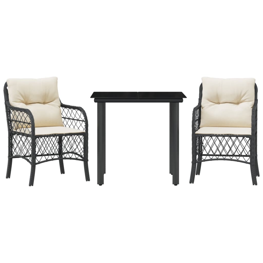 Set da Bistrò 3 pz con Cuscini Nero in Polyrattan - homemem39