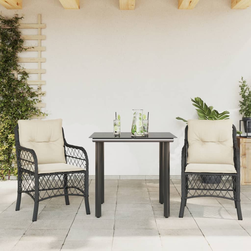 Set da Bistrò 3 pz con Cuscini Nero in Polyrattan | homemem39