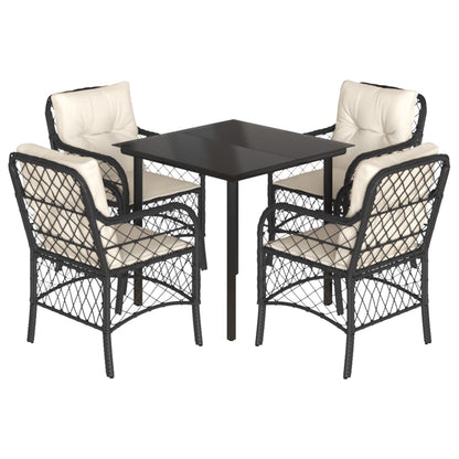 Set da Pranzo da Giardino 5 pz Nero con Cuscini in Polyrattan | homemem39
