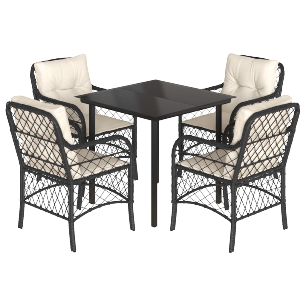 Set da Pranzo da Giardino 5 pz Nero con Cuscini in Polyrattan - homemem39