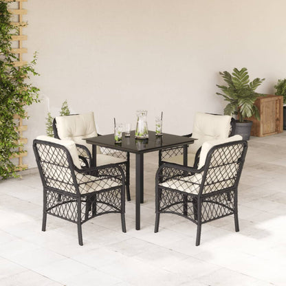 Set da Pranzo da Giardino 5 pz Nero con Cuscini in Polyrattan | homemem39