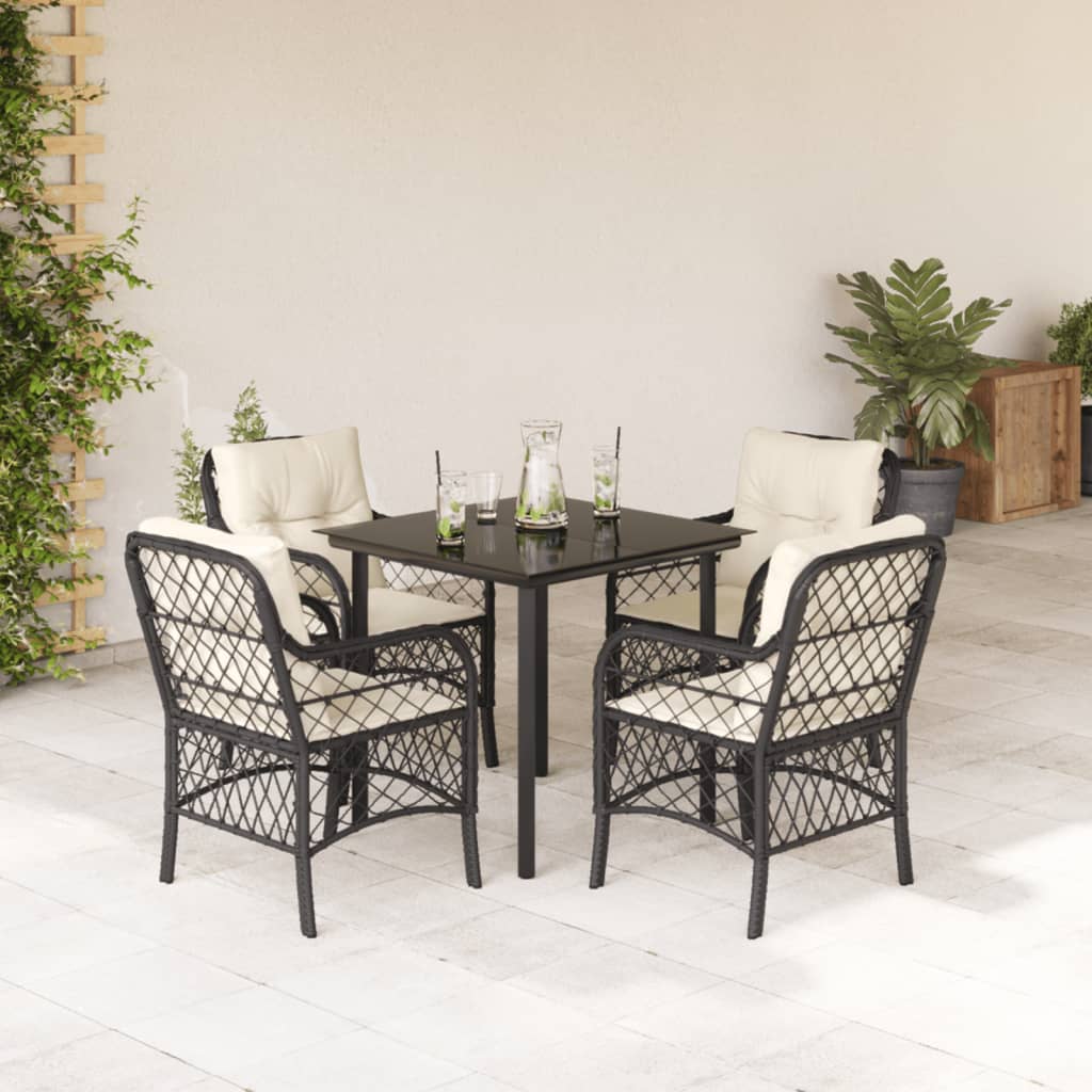 Set da Pranzo da Giardino 5 pz Nero con Cuscini in Polyrattan - homemem39