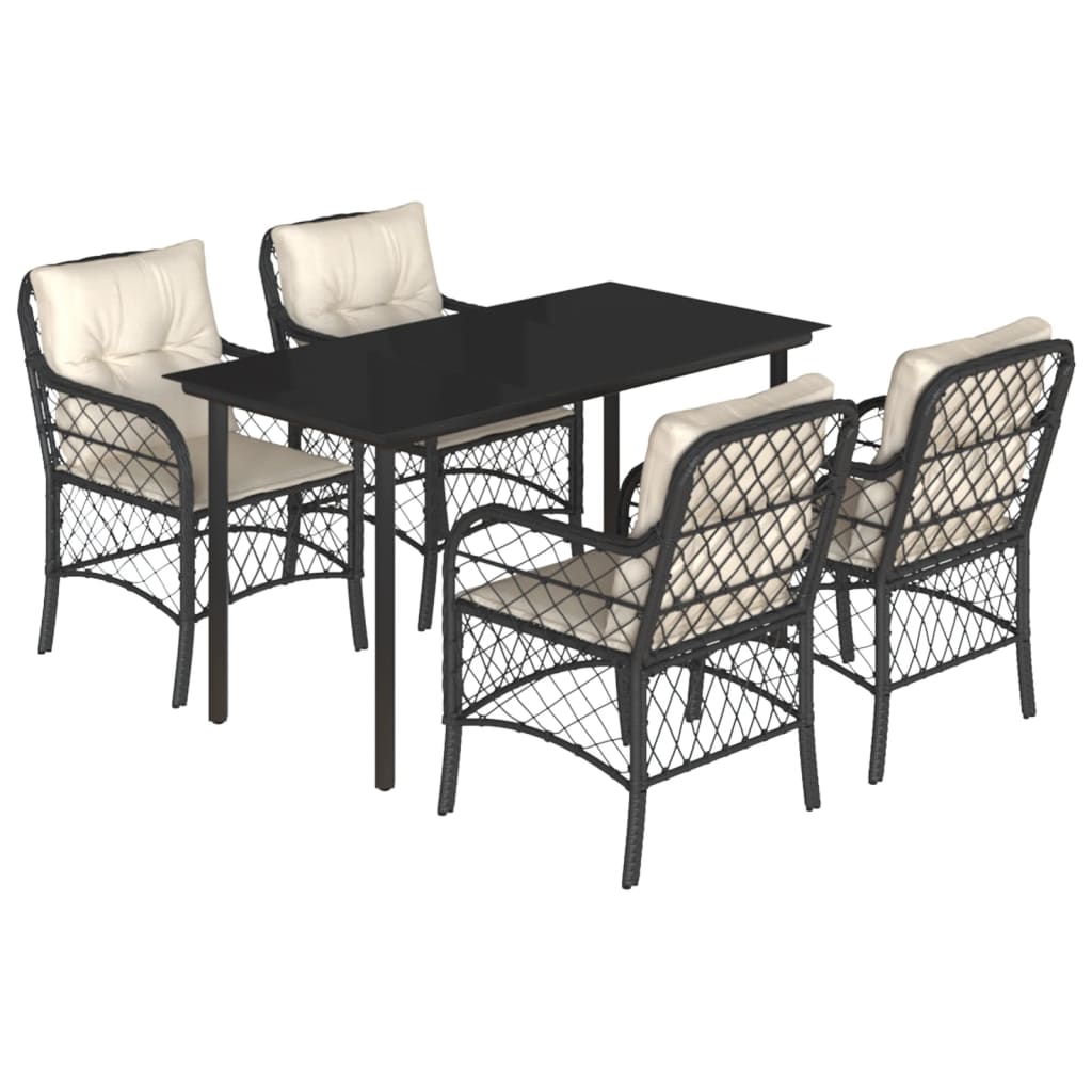 Set da Pranzo da Giardino 5 pz Nero con Cuscini in Polyrattan | homemem39