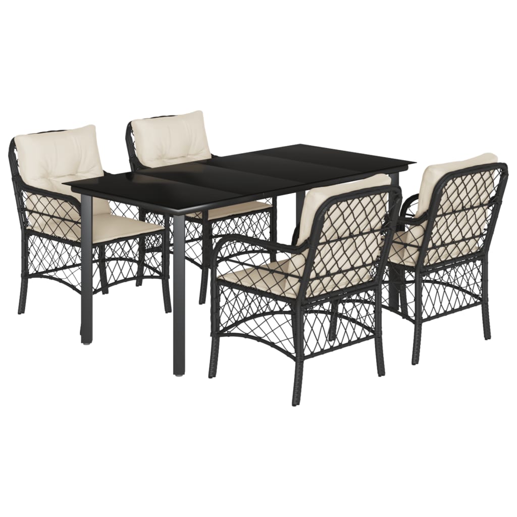 Set da Pranzo da Giardino 5 pz Nero con Cuscini in Polyrattan | homemem39