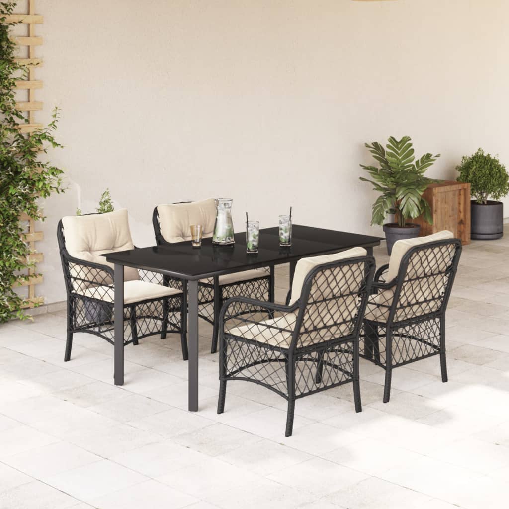 Set da Pranzo da Giardino 5 pz Nero con Cuscini in Polyrattan | homemem39