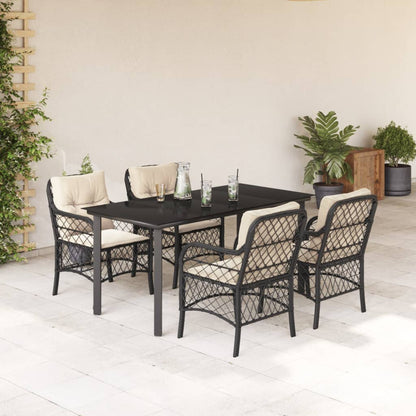Set da Pranzo da Giardino 5 pz Nero con Cuscini in Polyrattan - homemem39