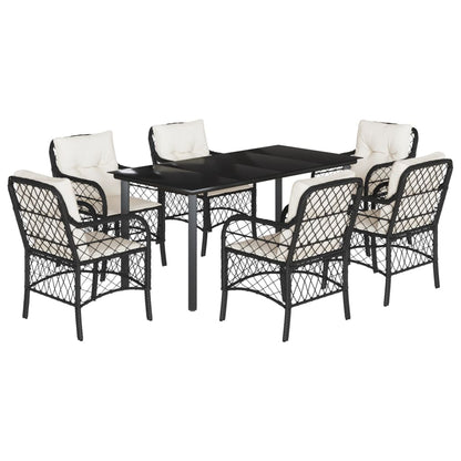 Set da Pranzo da Giardino 7 pz Nero con Cuscini in Polyrattan | homemem39