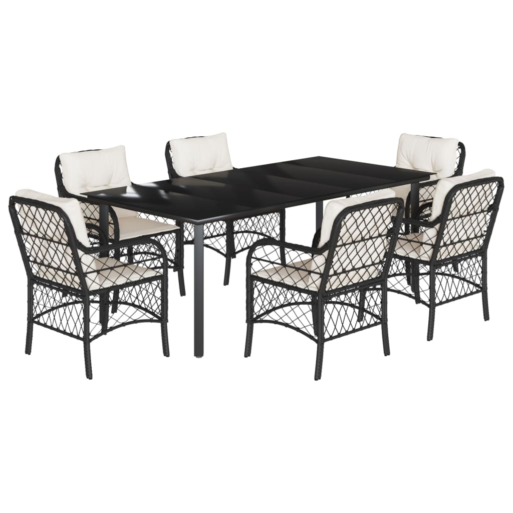 Set da Pranzo da Giardino 7 pz Nero con Cuscini in Polyrattan | homemem39