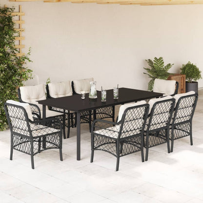 Set da Pranzo da Giardino 9 pz con Cuscini Nero in Polyrattan | homemem39