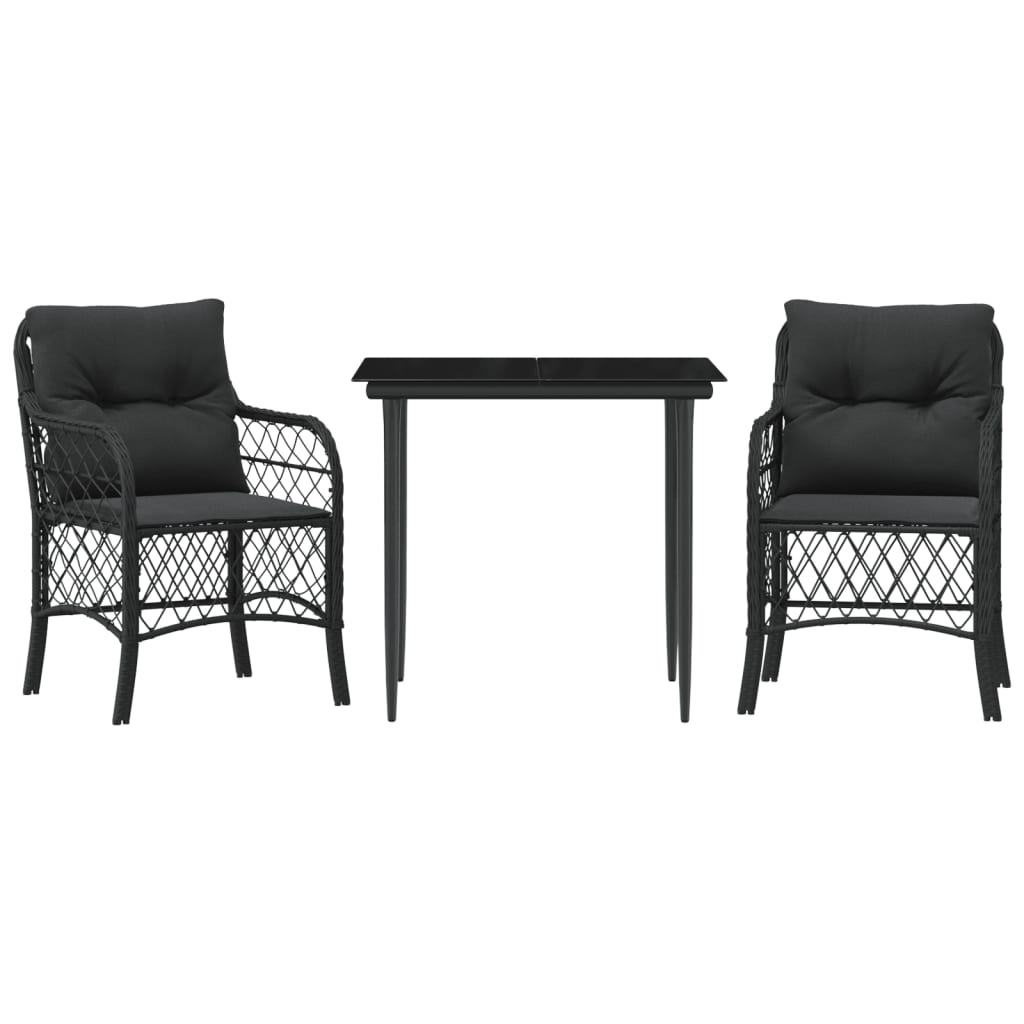 Set da Bistrò 3 pz con Cuscini Nero in Polyrattan - homemem39