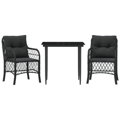 Set da Bistrò 3 pz con Cuscini Nero in Polyrattan - homemem39