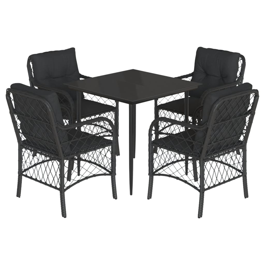 Set da Pranzo da Giardino 5 pz Nero con Cuscini in Polyrattan | homemem39