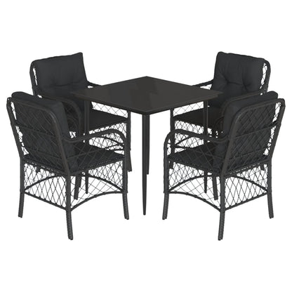 Set da Pranzo da Giardino 5 pz Nero con Cuscini in Polyrattan | homemem39