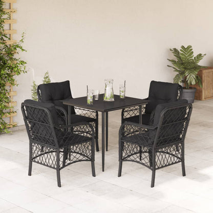 Set da Pranzo da Giardino 5 pz Nero con Cuscini in Polyrattan | homemem39