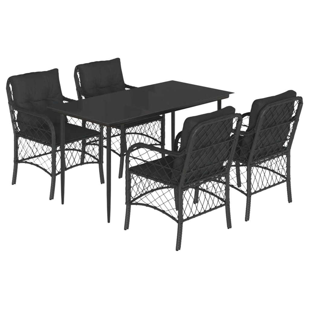 Set da Pranzo da Giardino 5 pz Nero con Cuscini in Polyrattan | homemem39