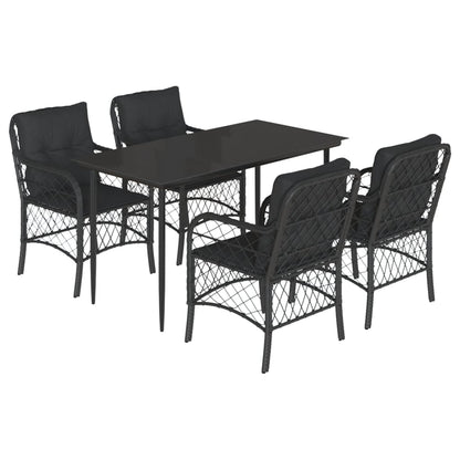 Set da Pranzo da Giardino 5 pz Nero con Cuscini in Polyrattan - homemem39
