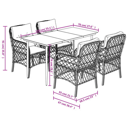 Set da Pranzo da Giardino 5 pz Nero con Cuscini in Polyrattan - homemem39