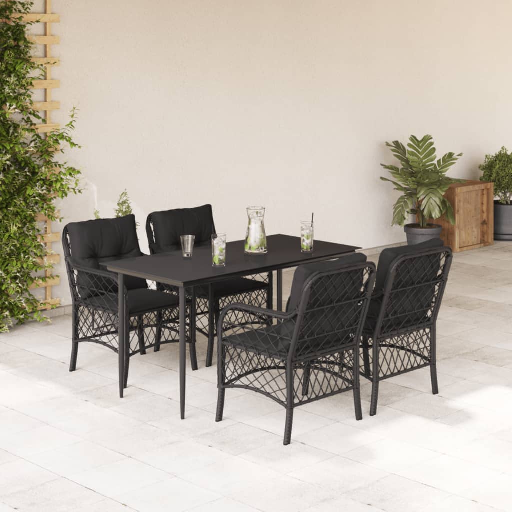 Set da Pranzo da Giardino 5 pz Nero con Cuscini in Polyrattan - homemem39