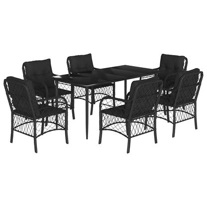 Set da Pranzo da Giardino 7 pz Nero con Cuscini in Polyrattan | homemem39