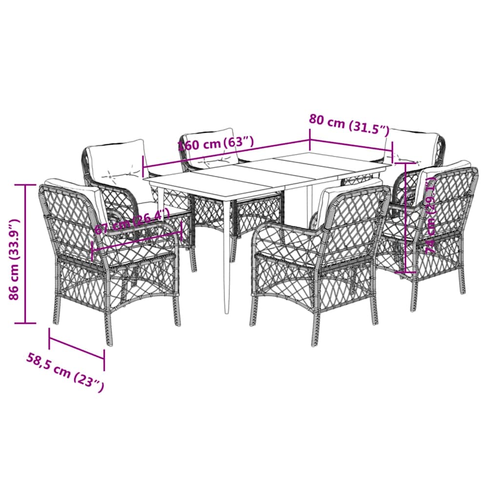 Set da Pranzo da Giardino 7 pz Nero con Cuscini in Polyrattan | homemem39