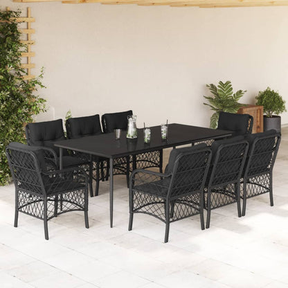 Set da Pranzo da Giardino 9 pz con Cuscini Nero in Polyrattan - homemem39