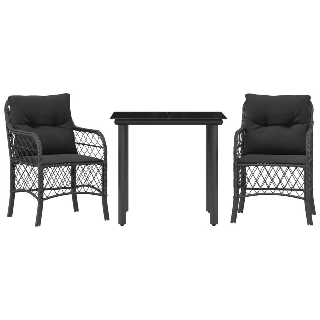 Set da Bistrò 3 pz con Cuscini Nero in Polyrattan - homemem39