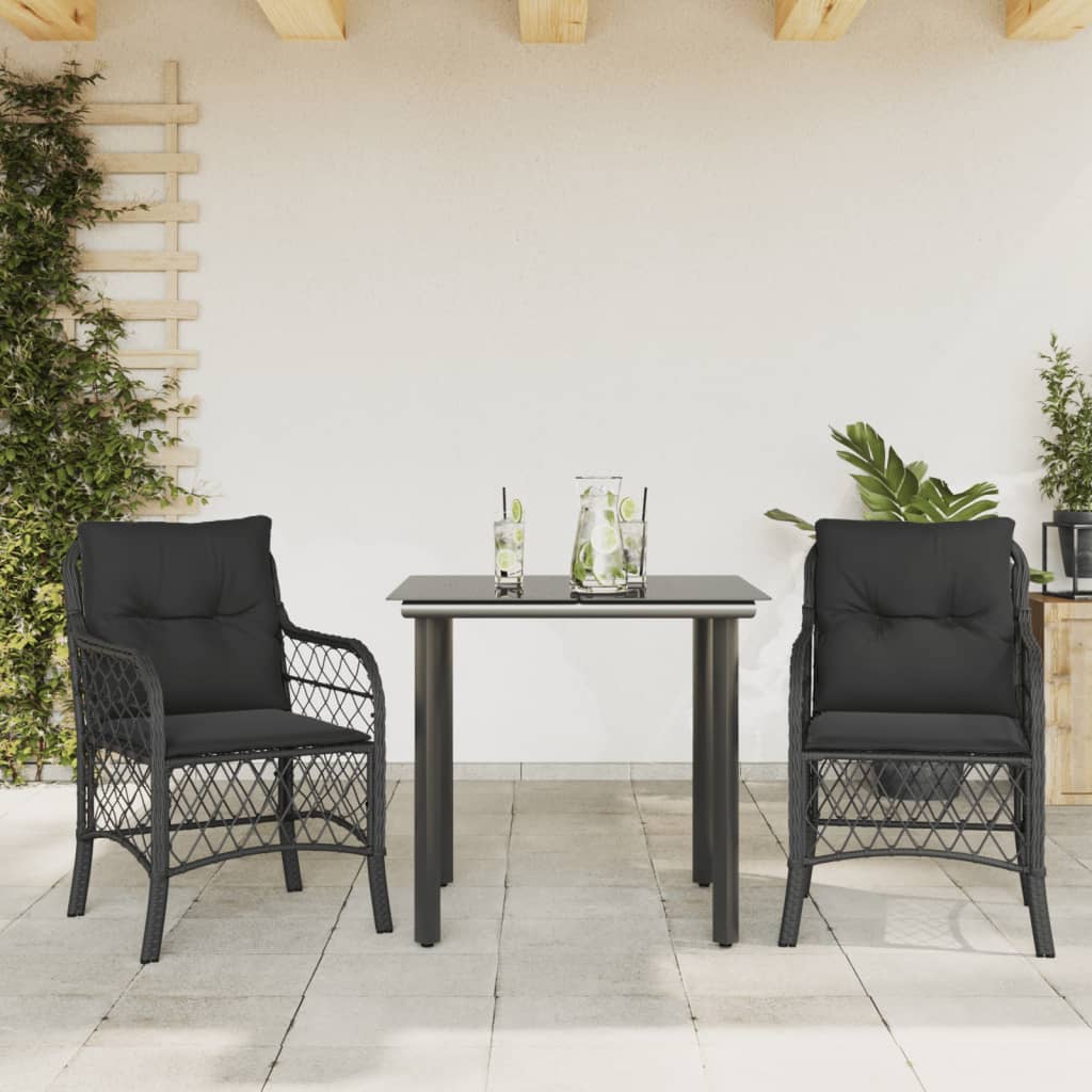 Set da Bistrò 3 pz con Cuscini Nero in Polyrattan | homemem39