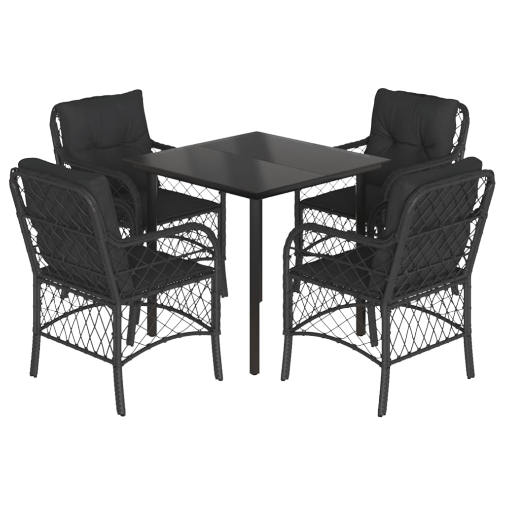 Set da Pranzo da Giardino 5 pz Nero con Cuscini in Polyrattan | homemem39