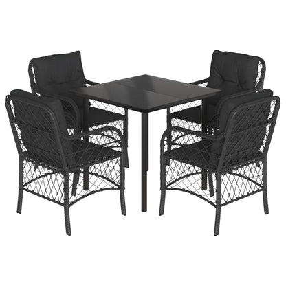 Set da Pranzo da Giardino 5 pz Nero con Cuscini in Polyrattan | homemem39