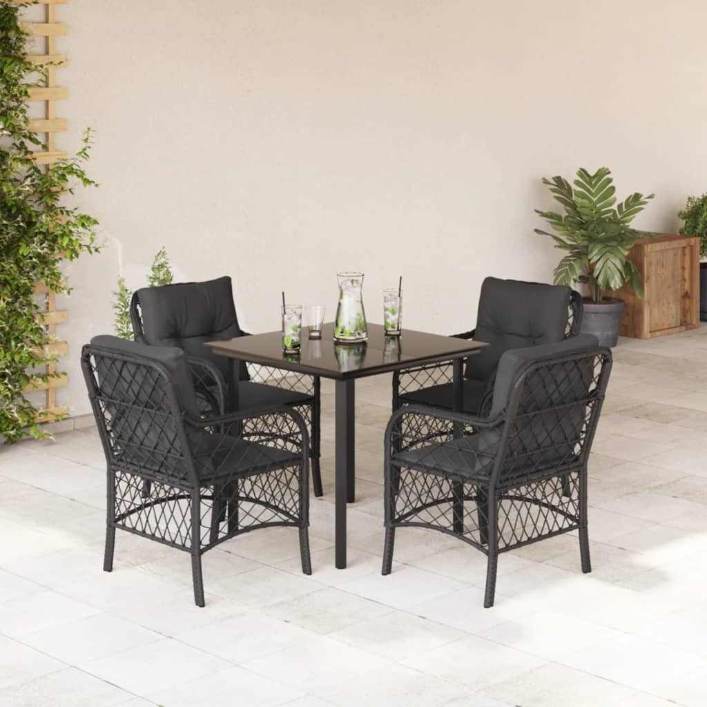 Set da Pranzo da Giardino 5 pz Nero con Cuscini in Polyrattan | homemem39