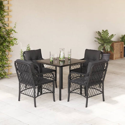 Set da Pranzo da Giardino 5 pz Nero con Cuscini in Polyrattan - homemem39