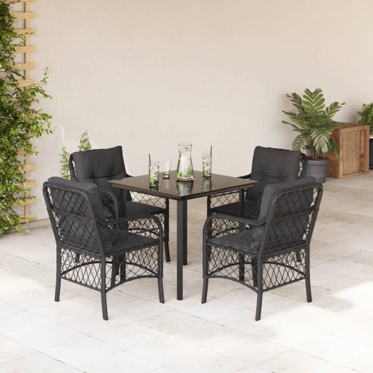 Set da Pranzo da Giardino 5 pz Nero con Cuscini in Polyrattan - homemem39