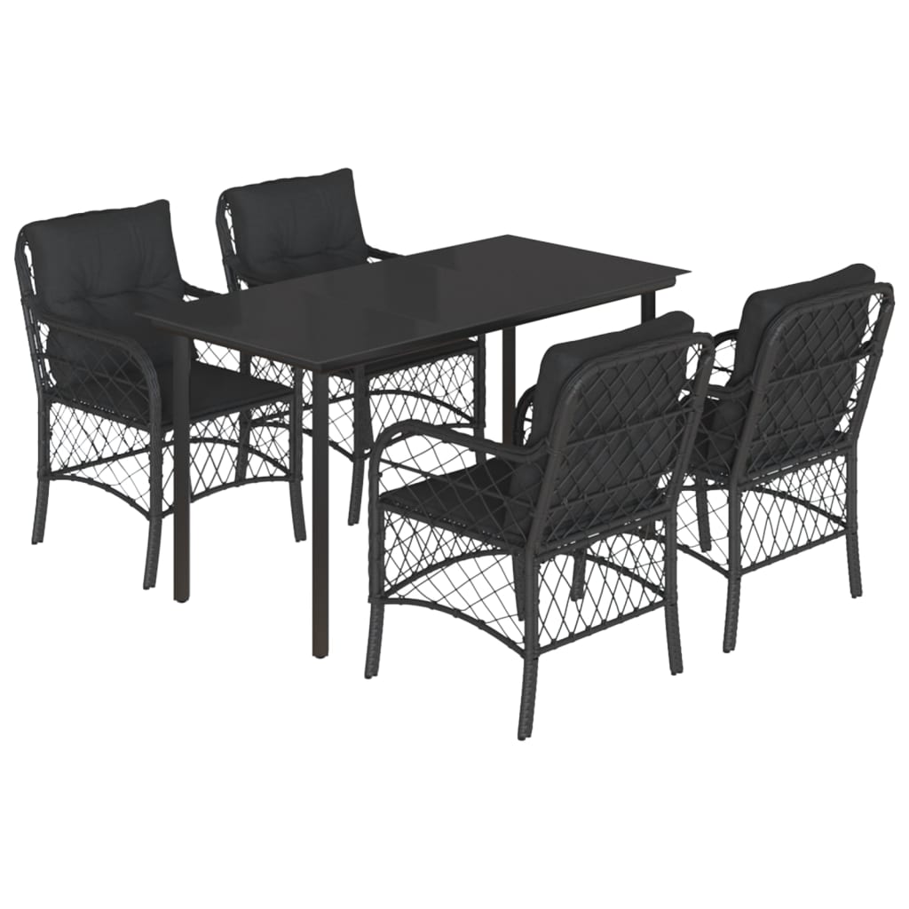 Set da Pranzo da Giardino 5 pz Nero con Cuscini in Polyrattan | homemem39