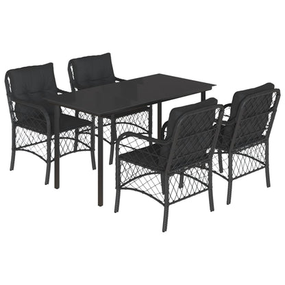 Set da Pranzo da Giardino 5 pz Nero con Cuscini in Polyrattan | homemem39
